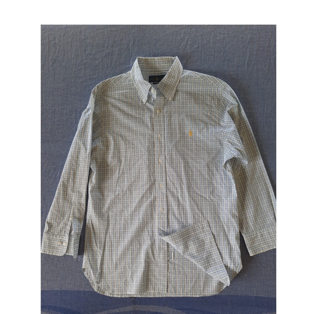 Ralph Lauren Slim Fit Dress Shirt Men 16.5 or 32/33 Yellow logo Check Button